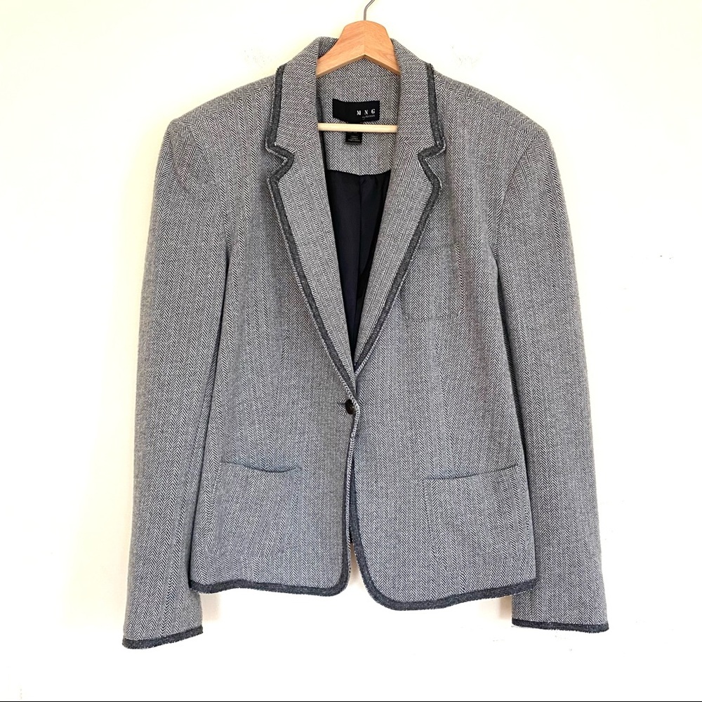 Mango herringbone elbow patch blazer